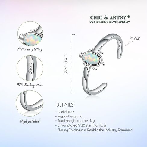 CHIC & ARTSY Women Toe Ring 925 Sterling Silver Animals Toe Ring Dainty Created Opal Toe Ring Adjustable Single Toe Ring for Women Beach Jewelry in Kuwait