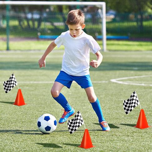 34pack Traffic Cones and Racing Checkered Flags Set-Include 10 Plastic Traffic Cones,20 Checkered Flags With Sticks/ 9.8Ft Checkered Triangle Flags,6.9Ft Racetrack Floor Running Mat for Race Car Party in Saudi Arabia