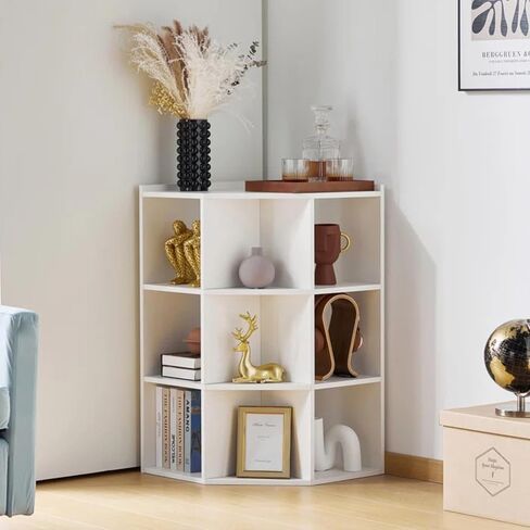 DMAITH Corner Cabinet, White Corner Bookshelf with USB Ports and Outlets, Corner Storage with 9 Cubes for Small Space, Cube Toy Storage for Bedroom, Living Room, Office in Saudi Arabia