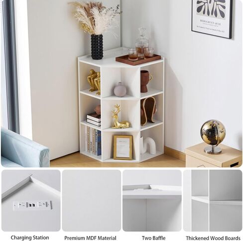 DMAITH Corner Cabinet, White Corner Bookshelf with USB Ports and Outlets, Corner Storage with 9 Cubes for Small Space, Cube Toy Storage for Bedroom, Living Room, Office in Saudi Arabia