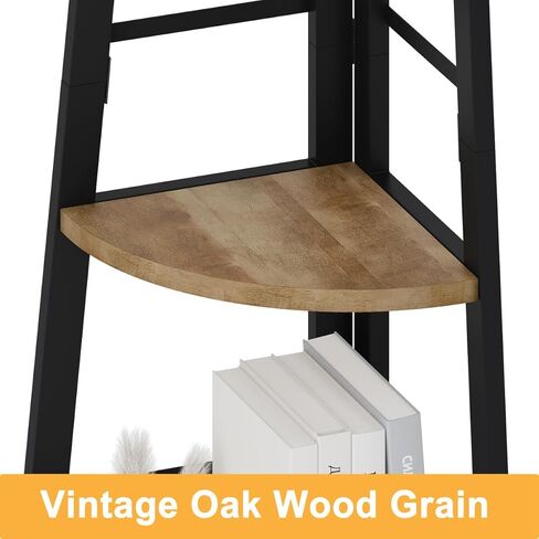 BON AUGURE حامل رف زاوية ريفي، خزانة كتب زاوية صناعية طويلة، رف كتب زاوية من الخشب المعدني 5 طبقات، وحدة رفوف زاوية العرض للمطبخ، غرفة المعيشة (بلوط رمادي داكن) in Kuwait