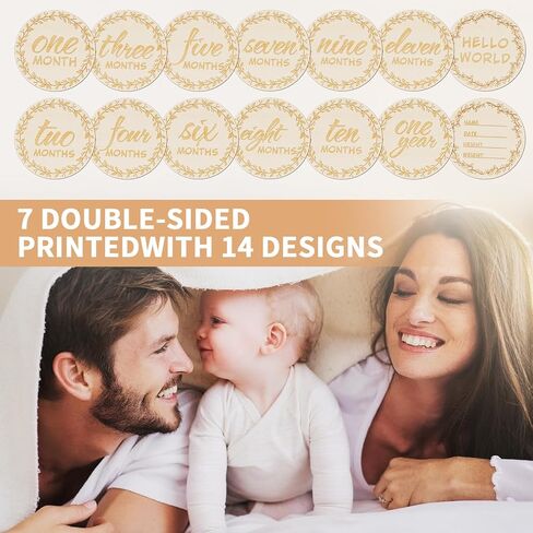 【Usmilegift】أقراص تحديد المعالم الشهرية للأطفال، دعامات صور قابلة للعكس من عمر 1 إلى 12 شهرًا، بطاقات نمو الطفل والحمل، هدية محايدة للجنسين (هدية للأطفال 7 قطع) in Kuwait