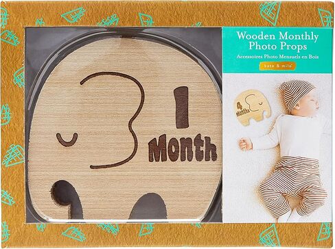 Kate & Milo Wooden Milestone Props, Baby Monthly Photo Discs, Newborn Keepsake Photos, New and Expecting Parents Gift, Elephant in Saudi Arabia