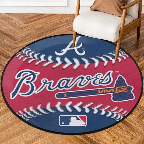 Braves Baseball Rug 3ft /36.2inch Round Area Rug Non-Slip Absorbent Carpet Adult Kids Ball Circle Rugs for Bedroom Living Room Nursery Sofa Home Decor in Saudi Arabia
