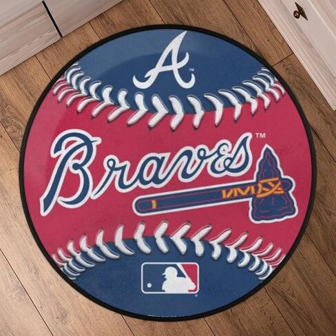 Braves Baseball Rug 3ft /36.2inch Round Area Rug Non-Slip Absorbent Carpet Adult Kids Ball Circle Rugs for Bedroom Living Room Nursery Sofa Home Decor in Saudi Arabia