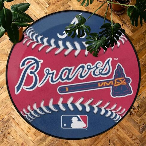 Braves Baseball Rug 3ft /36.2inch Round Area Rug Non-Slip Absorbent Carpet Adult Kids Ball Circle Rugs for Bedroom Living Room Nursery Sofa Home Decor in Saudi Arabia