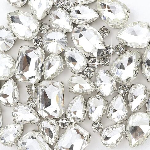 Sew On Rhinestones 120PCS Glass Claw Rhinestone Metal Prong Setting Flat Back Rhinestones for Craft, Jewelry, Clothes, Shoes, Garments Bags Silver Metal Base (Clear) in Saudi Arabia