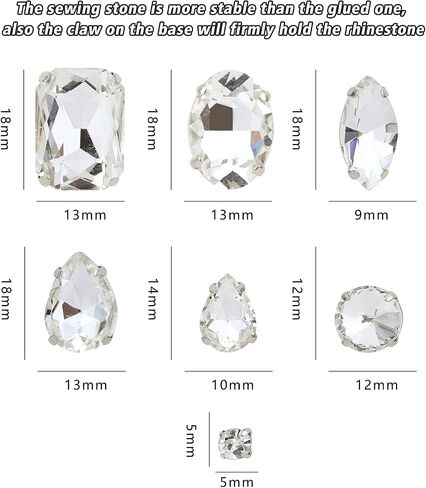 Sew On Rhinestones 120PCS Glass Claw Rhinestone Metal Prong Setting Flat Back Rhinestones for Craft, Jewelry, Clothes, Shoes, Garments Bags Silver Metal Base (Clear) in Saudi Arabia