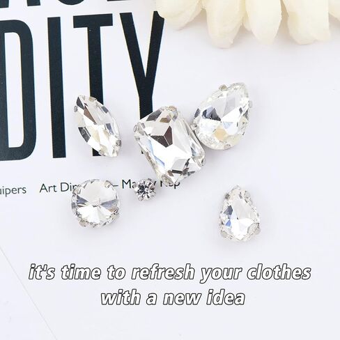 Sew On Rhinestones 120PCS Glass Claw Rhinestone Metal Prong Setting Flat Back Rhinestones for Craft, Jewelry, Clothes, Shoes, Garments Bags Silver Metal Base (Clear) in Saudi Arabia