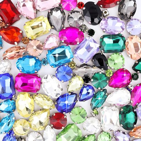 Sew On Rhinestones 120PCS Glass Claw Rhinestone Metal Prong Setting Flat Back Rhinestones for Craft, Jewelry, Clothes, Shoes, Garments Bags Silver Metal Base (Clear) in Saudi Arabia