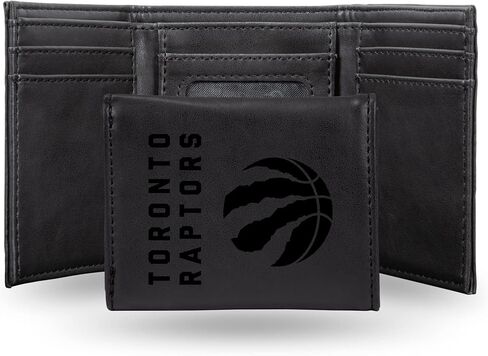 محفظة سوداء ثلاثية الطي للرجال من NBA Toronto Raptors - شعار الفريق الفاخر 9 جيوب محفور بالليزر على جلد نباتي - تصميم بسيط، نافذة لبطاقة الهوية، حامل بطاقة الائتمان - هدية مثالية للرجال in Saudi Arabia