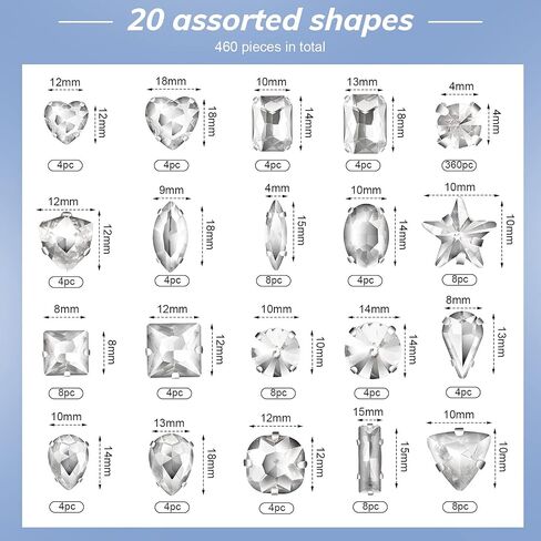 460 Pieces Sew on Rhinestones Glass Sewing Claw Gemstones and Crystals Metal Back Prong Setting Sewing Rhinestones for Clothes DIY Crafts Clothes Shoes Bag (Mixed Color) in Saudi Arabia