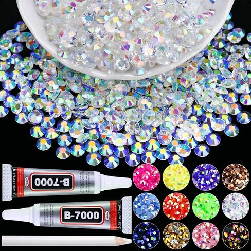 8000PCS 2mm Transparent Clear AB Rhinestones for Crafting, Flatback Rhinestones for Clothes Shoes Tumblers Nail Art, Wholesale Bedazzling Jelly Gemstones with B7000 Clear Glue in Saudi Arabia