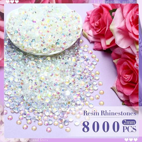 8000PCS 2mm Transparent Clear AB Rhinestones for Crafting, Flatback Rhinestones for Clothes Shoes Tumblers Nail Art, Wholesale Bedazzling Jelly Gemstones with B7000 Clear Glue in Saudi Arabia