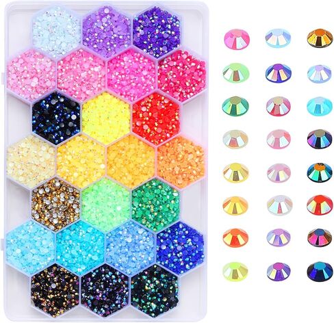 أحجار الراين الفنية 4 مم، حوالي 12000 قطعة/صندوق 24 لونًا 4 مم أحجار الراين الفنية المستديرة ذات القاع المسطح بريق الكريستال جوهرة حجر الراين، إكسسوارات الديكور ذاتية الصنع in Kuwait