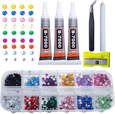 3600Pcs multi-color Rhinestones with 3Pcs b7000 Glue Clear and Rhinestone Picker Tool，bedazzler kit with Rhinestones for Nail Art DIY Jewelry Shoes in Saudi Arabia