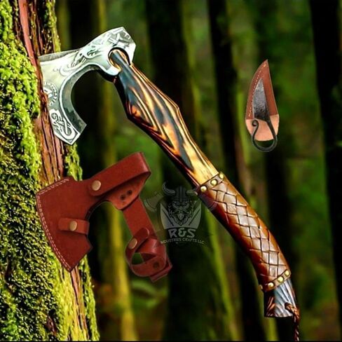 R&S Industries Custom Gift Forged Carbon Steel Viking Axe with Rose Wood Shaft, Viking Bearded Camping Axe, Best Birthday for Him in Saudi Arabia