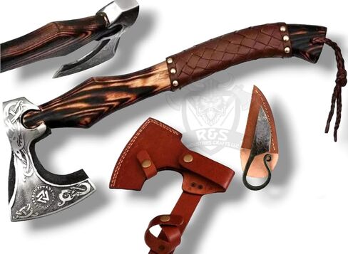 R&S Industries Custom Gift Forged Carbon Steel Viking Axe with Rose Wood Shaft, Viking Bearded Camping Axe, Best Birthday for Him in Saudi Arabia
