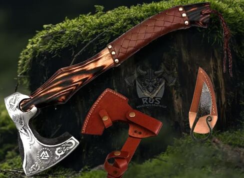 R&S Industries Custom Gift Forged Carbon Steel Viking Axe with Rose Wood Shaft, Viking Bearded Camping Axe, Best Birthday for Him in Saudi Arabia