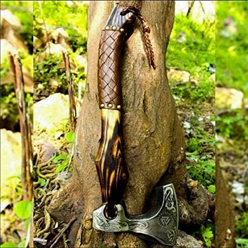R&S Industries Custom Gift Forged Carbon Steel Viking Axe with Rose Wood Shaft, Viking Bearded Camping Axe, Best Birthday for Him in Saudi Arabia
