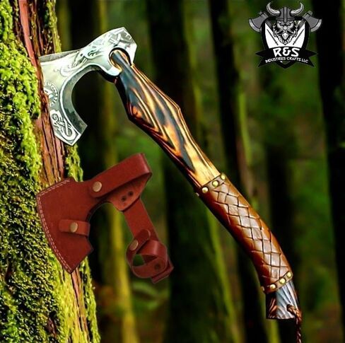 R&S Industries Custom Gift Forged Carbon Steel Viking Axe with Rose Wood Shaft, Viking Bearded Camping Axe, Best Birthday for Him in Saudi Arabia