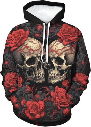 Girren Men's Novelty Skull Graphic Hoodies Rose 3D Printed Sweatshirts Pocket Hooded in Saudi Arabia