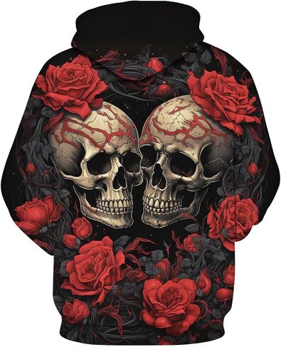 Girren Men's Novelty Skull Graphic Hoodies Rose 3D Printed Sweatshirts Pocket Hooded in Saudi Arabia