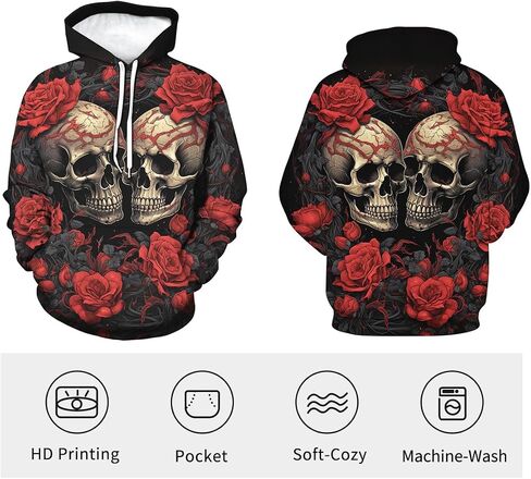 Girren Men's Novelty Skull Graphic Hoodies Rose 3D Printed Sweatshirts Pocket Hooded in Saudi Arabia