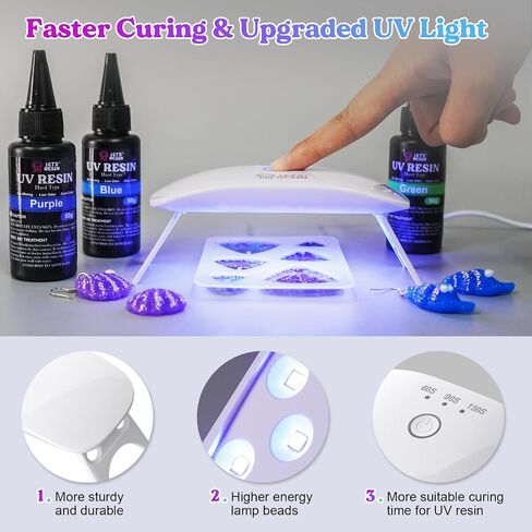 LET'S RESIN UV Resin Kit (3 Colors), Including Light & Large Silicone Mat, 150g, Clear, Low Odor, Yellowing Resistance, Versatile for Translucent Materials, Jewelry Making, Beginner in Saudi Arabia