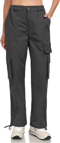 Women’s Cargo Work Pants Elastic Waist Straight Leg Baggy Casual Hiking Pants Cotton Military Pants 7 Pockets in Saudi Arabia