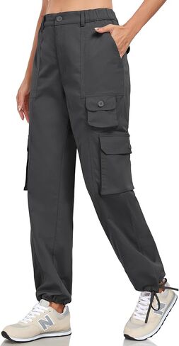Women’s Cargo Work Pants Elastic Waist Straight Leg Baggy Casual Hiking Pants Cotton Military Pants 7 Pockets in Saudi Arabia