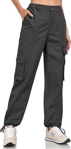 Women’s Cargo Work Pants Elastic Waist Straight Leg Baggy Casual Hiking Pants Cotton Military Pants 7 Pockets in Saudi Arabia