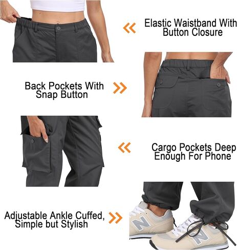 Women’s Cargo Work Pants Elastic Waist Straight Leg Baggy Casual Hiking Pants Cotton Military Pants 7 Pockets in Saudi Arabia