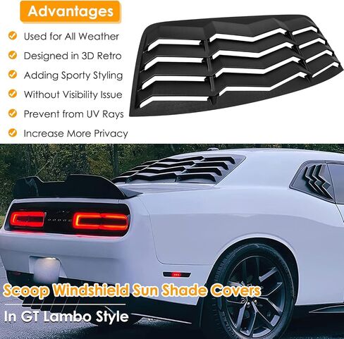 Rear Window Louver for Dodge Challenger 2008 2009 2010 2012 2013 2014 2015 2016 2017 2018 2019 2020 2021 Scoop Windshield Sun Shade Covers Fit All Weather in GT Lambo Style Matte Black ABS in Saudi Arabia
