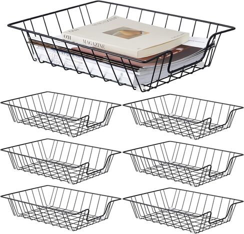 Yeaqee 6 Pcs Letter Tray Wire Paper Trays Stackable File Desk Organizer Metal File Paper Holder Basket for Desk Desktop Letter Storage for Office Home Classroom School(14'' x 10'' x 3'',Black) in Saudi Arabia