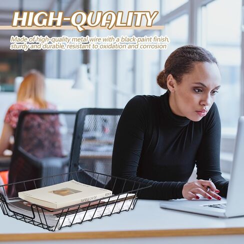 Yeaqee 6 Pcs Letter Tray Wire Paper Trays Stackable File Desk Organizer Metal File Paper Holder Basket for Desk Desktop Letter Storage for Office Home Classroom School(14'' x 10'' x 3'',Black) in Saudi Arabia