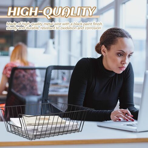 Yeaqee 6 Pcs Letter Tray Wire Paper Trays Stackable File Desk Organizer Metal File Paper Holder Basket for Desk Desktop Letter Storage for Office Home Classroom School(14'' x 10'' x 3'',Black) in Saudi Arabia