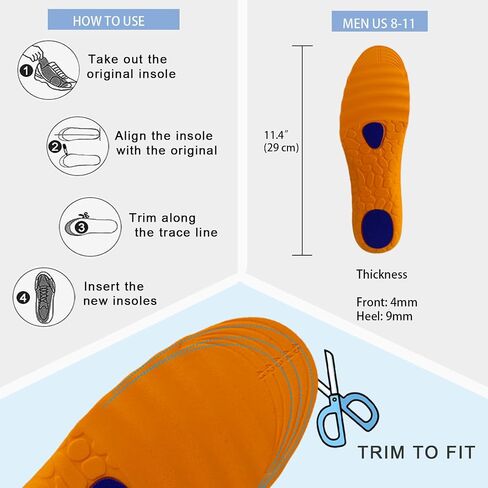 2 Pairs Shoe Inserts for Men, Light-Weight Foam Shoe Insoles, Providing Comfort Cushioning for Boots, Work/Daily Shoes, Replacement Sole Insoles for All Day Standing Walking Running (Men US 8-11) in Saudi Arabia