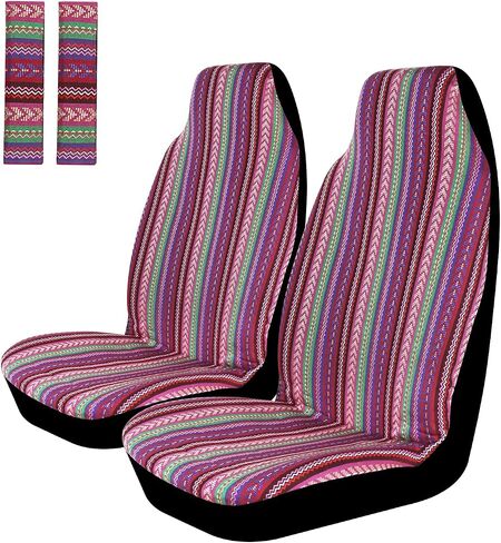 Copap Universal Stripe Colorful 4pc Front Seat Covers Saddle Blanket Baja Bucket Seat Cover with Seat-Belt Pad Protectors for Car, Truck & SUV in Saudi Arabia
