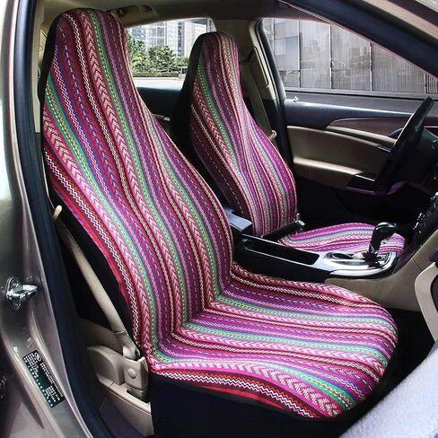 Copap Universal Stripe Colorful 4pc Front Seat Covers Saddle Blanket Baja Bucket Seat Cover with Seat-Belt Pad Protectors for Car, Truck & SUV in Saudi Arabia