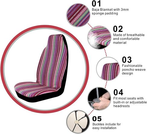 Copap Universal Stripe Colorful 4pc Front Seat Covers Saddle Blanket Baja Bucket Seat Cover with Seat-Belt Pad Protectors for Car, Truck & SUV in Saudi Arabia