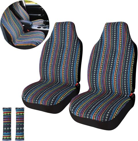 Copap Universal Stripe Colorful 4pc Front Seat Covers Saddle Blanket Baja Bucket Seat Cover with Seat-Belt Pad Protectors for Car, Truck & SUV in Saudi Arabia