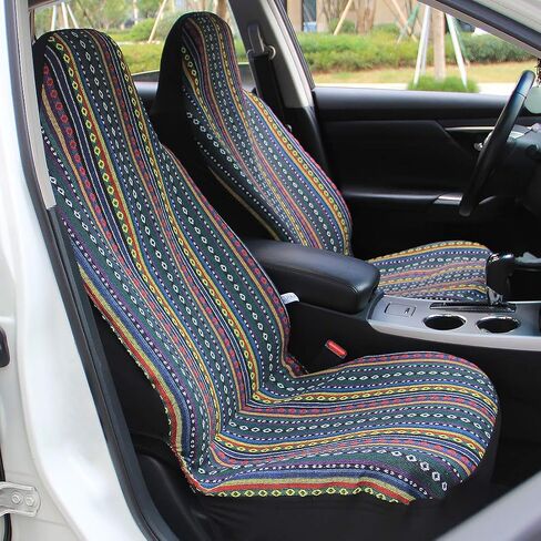 Copap Universal Stripe Colorful 4pc Front Seat Covers Saddle Blanket Baja Bucket Seat Cover with Seat-Belt Pad Protectors for Car, Truck & SUV in Saudi Arabia