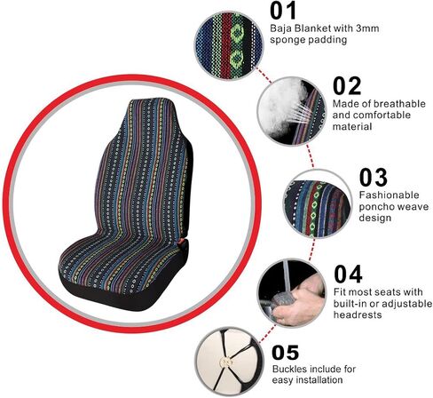 Copap Universal Stripe Colorful 4pc Front Seat Covers Saddle Blanket Baja Bucket Seat Cover with Seat-Belt Pad Protectors for Car, Truck & SUV in Saudi Arabia