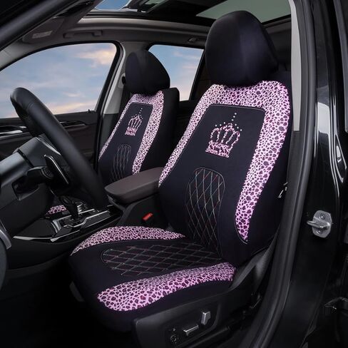 AUTOYOUTH قطعتان من أغطية مقاعد الدلو الأمامية المخملية العصرية بنمط الفهد - مناسبة عالميًا للسيارات وسيارات الدفع الرباعي والشاحنات (أصفر-2) in Kuwait