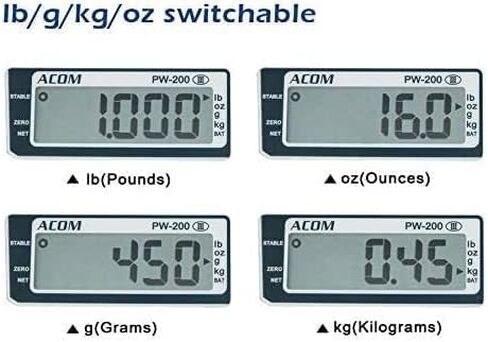ACOM APW-200 Digital Portion Control Scale, Lb/Oz/Kg/g Switchable, Low Profile Design, 30lb Capacity, 0.01lb Readability, Single Display, NTEP Legal for Trade COC #18-060A1 in Saudi Arabia