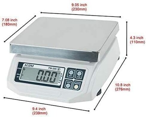 ACOM APW-200 Digital Portion Control Scale, Lb/Oz/Kg/g Switchable, Low Profile Design, 30lb Capacity, 0.01lb Readability, Single Display, NTEP Legal for Trade COC #18-060A1 in Saudi Arabia