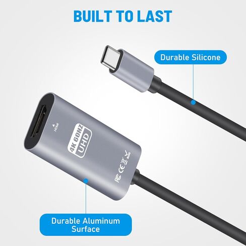 USB C to HDMI Adapter (4K@60Hz), Type-C to HDMI Adapter ([Thunderbolt 3/4]), Aluminum &Portable,Compatible with iPhone 15,MacBook Pro, Air, iPad Pro, Pixelbook, XPS, Galaxy, and More in Kuwait