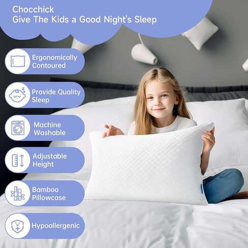 Choc chick Shredded Memory Foam Toddler Pillow Pack of 2,20X14inches Kids Pillow with Machine Washable Comfortable Pillowcase,Adjustable Height Toddler Pillows for Sleeping 2-5 Years Old (Beige) in Saudi Arabia