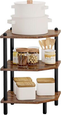 منظم طاولة الحمام، رف مكتب زاوية، رف سطح المطبخ الخشبي من 3 طبقات، رف سطح المكتب، بني ريفي in Kuwait